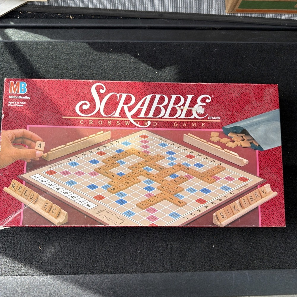 1989 Milton Bradley Scrabble Crossword Board Game Complete w/ 100 Tiles